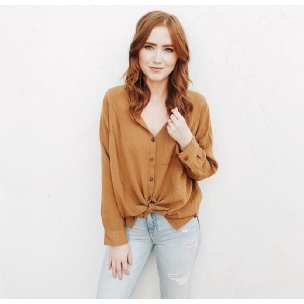 Carly Jean‎ Los Angeles Carson Button Down Shirt Rust Terracotta Gauze Small